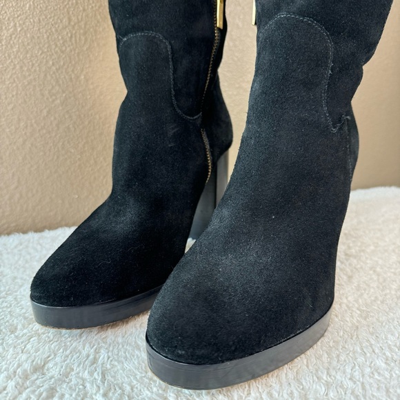 Michael Kors Lesley suede Boots Knee-High Black Heels - Picture 6 of 10